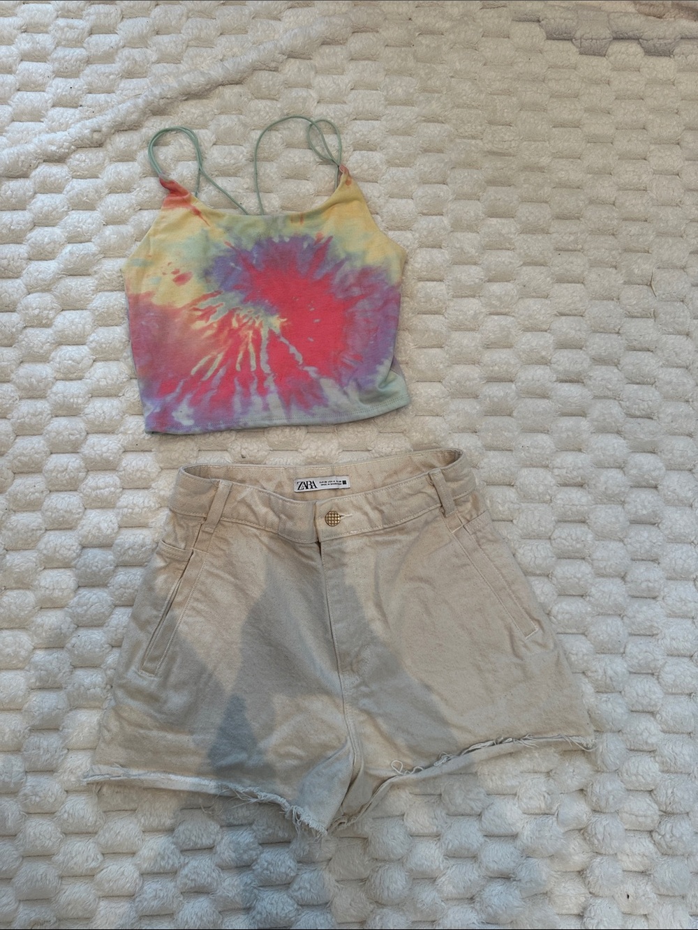Zara Neutral Tan Frayed-Hem Shorts